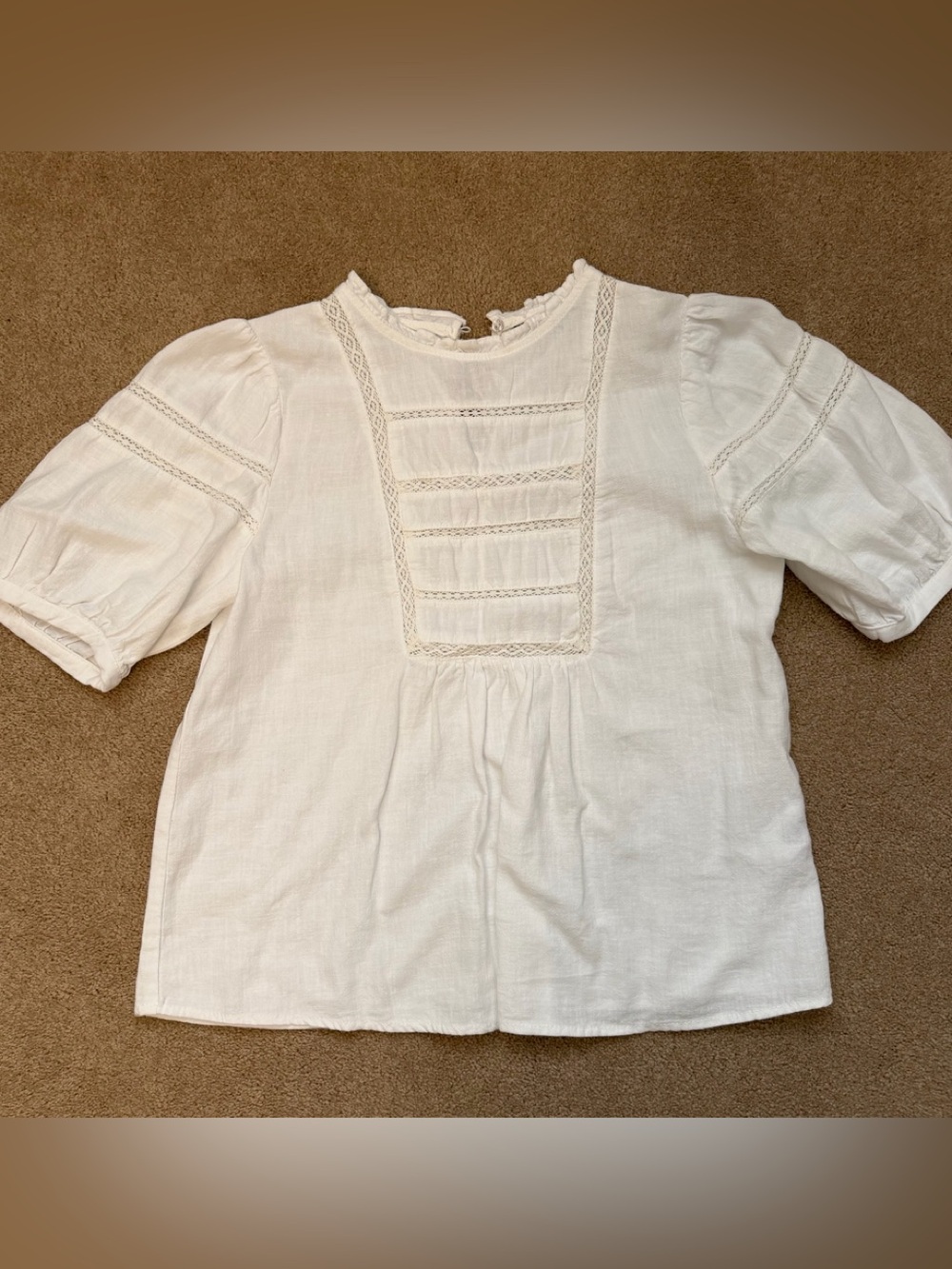 ZARA White Embroidered Shirt with short puff sleeves